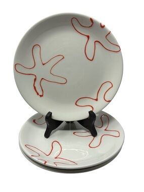 Over and Back Portugal STARFISH 3 Salad Plates Cream Orange Nautical Coastal 8”
